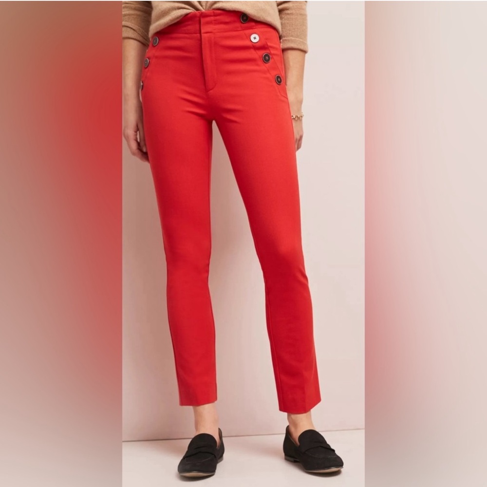 Anthropologie pants women the essential slim trouser stretch red size 8